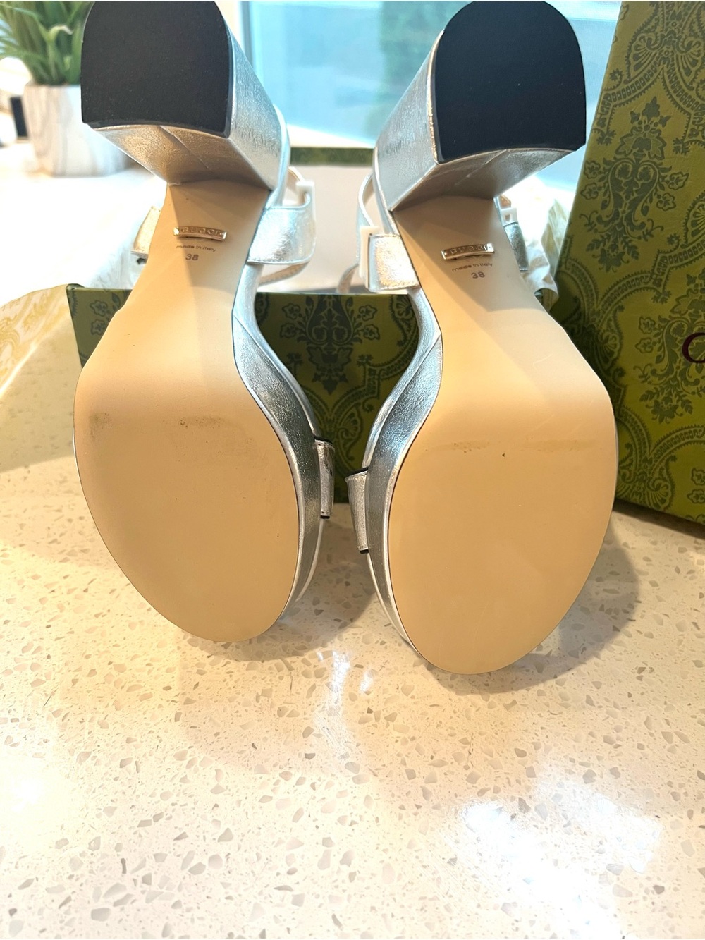 Silver platform heel sandals - Picture 5 of 9